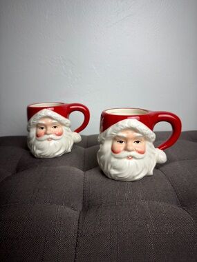 Santa Mug Set of 2 Christmas Coffee Mugs Red White Holiday Gift Set